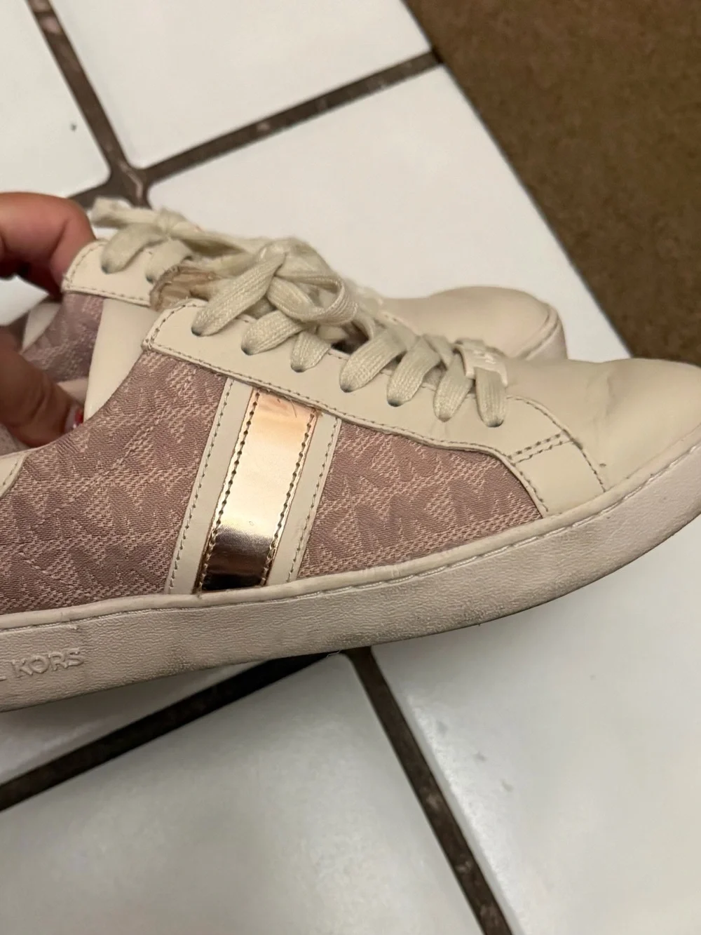 Michael Kors Blush Pink Logo Low-Top Sneakers with Rose Gold Stripe